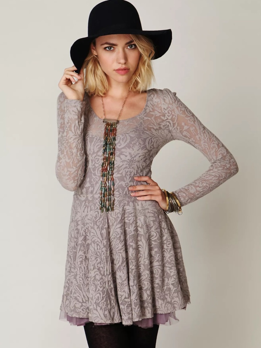 Free People Pearl Grey Lace Overlay Dress